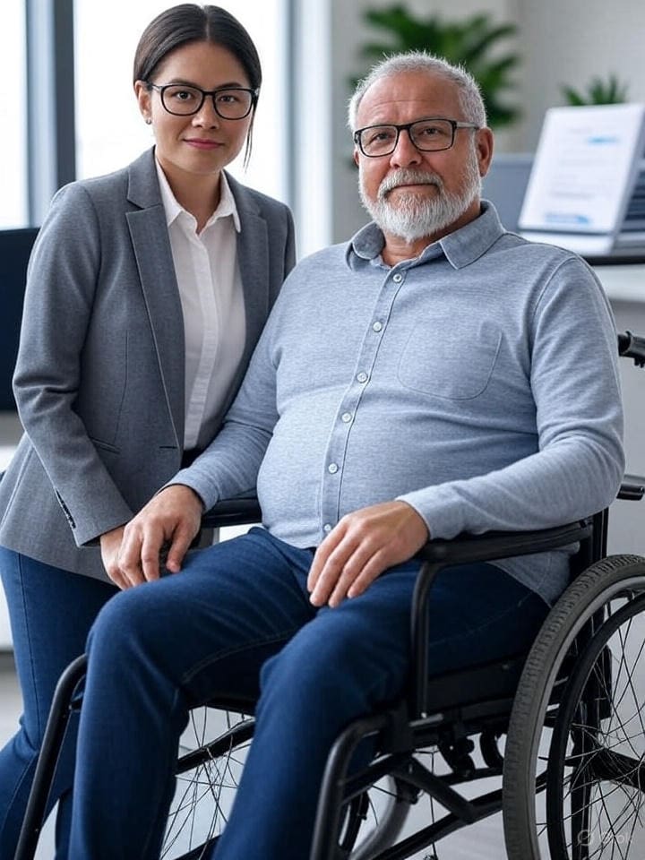 Personlig assistent stöttar individ i rullstol med budgetplanering för LSS 2025, Alvi Omsorg AB.